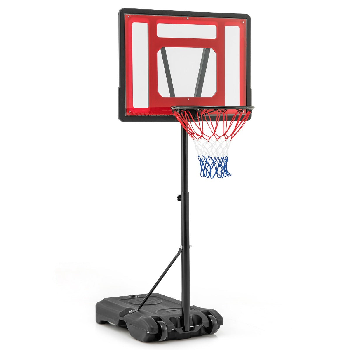 LIVSK zwembadbasketbalring - Verstelbare Hoogtes tot 135 cm - Onbreekbaar Achterpaneel - Draagbaar met Wielen - Rood