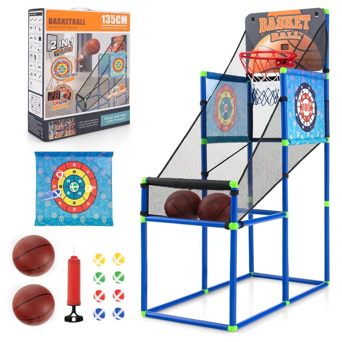 LIVSK 2-in-1 Basketbalarcadespel - Elektronische Puntentelling met Geluidseffect - Inclusief 2 Basketballen en 8