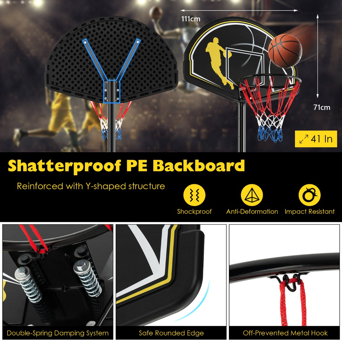 LIVSK Draagbare Basketbalring - Verstelbaar 130-305 cm - Onbreekbaar Backboard - Vulbare Basis - Voor Kinderen en Volwassenen -