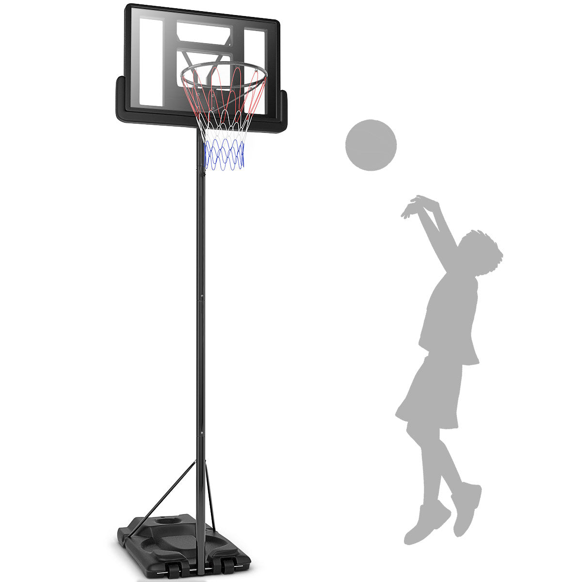 LIVSK Verstelbare Basketbalstandaard - 6 Hoogte-instellingen - Stevige Vulbare Basis - Draagbaar met Wielen - Zwart