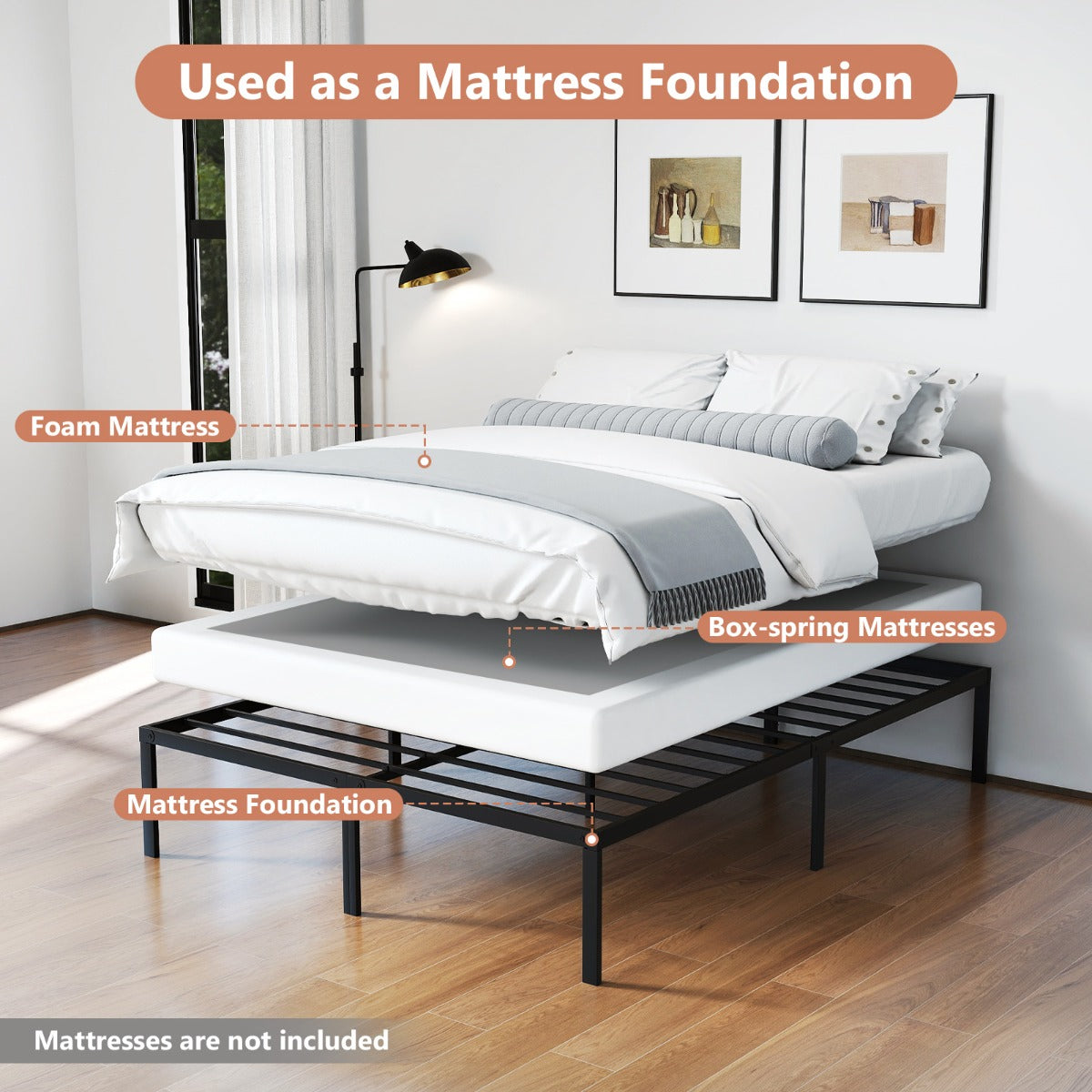 Livsk costway bed 160 x 200 cm bedframe van metaal bedframe metalen bed tweepersoonsbed hoogte 36 cm opbergruimte onder het bed 3