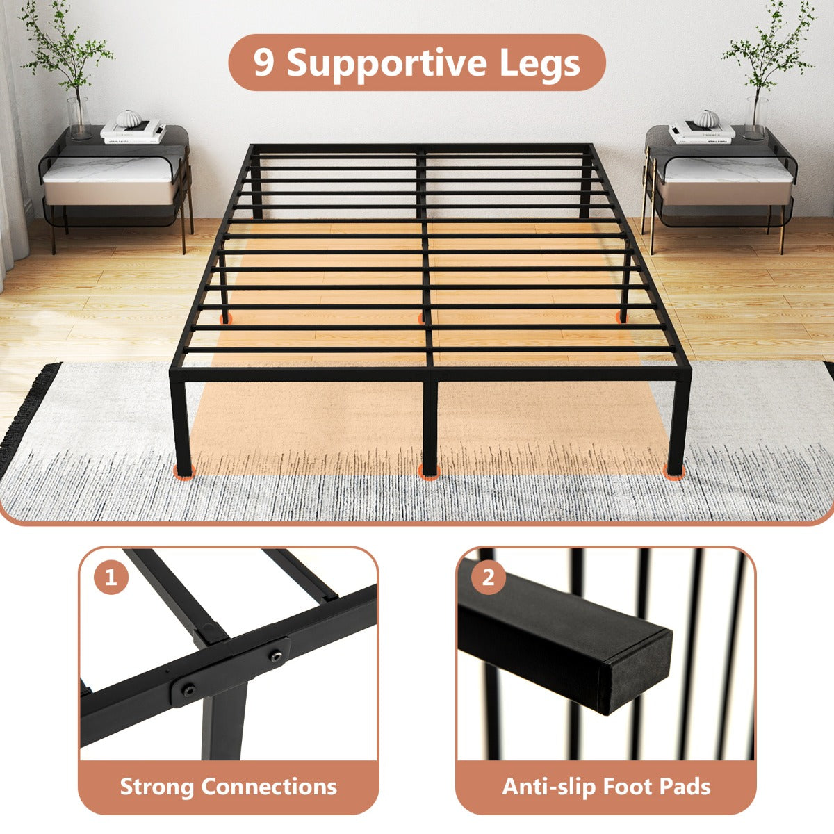 Livsk costway bed 160 x 200 cm bedframe van metaal bedframe metalen bed tweepersoonsbed hoogte 36 cm opbergruimte onder het bed 4