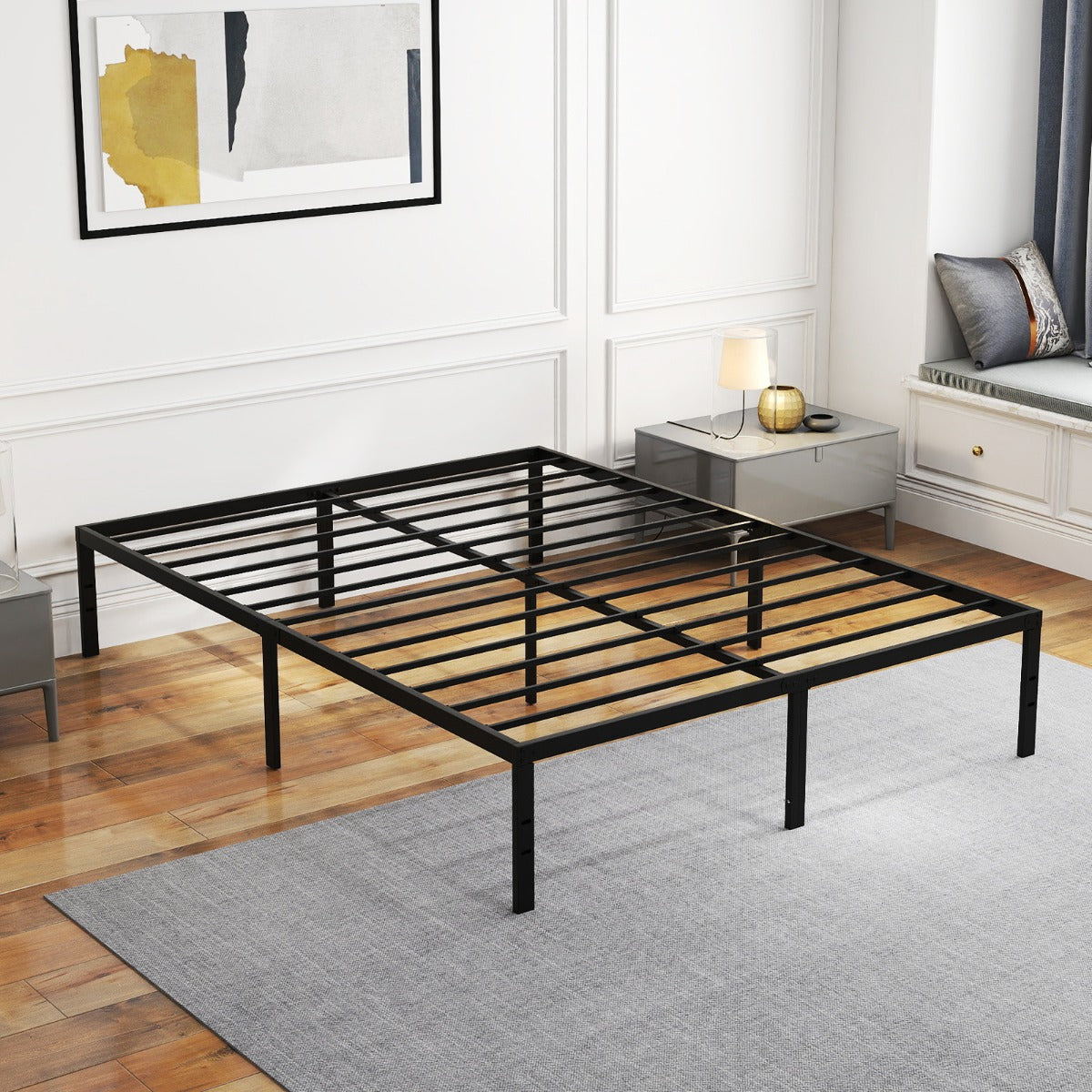 Livsk costway bed 160 x 200 cm bedframe van metaal bedframe metalen bed tweepersoonsbed hoogte 36 cm opbergruimte onder het bed 6