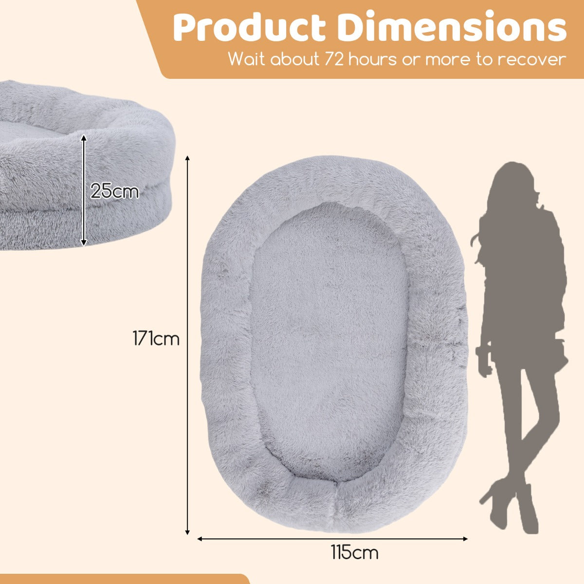 LIVSK Mensen- en Hondenbed - Orthopedisch Honingraatschuim - Waterdicht - Inclusief Deken en Kussen - 171 x 115 x 25 cm - Grijs