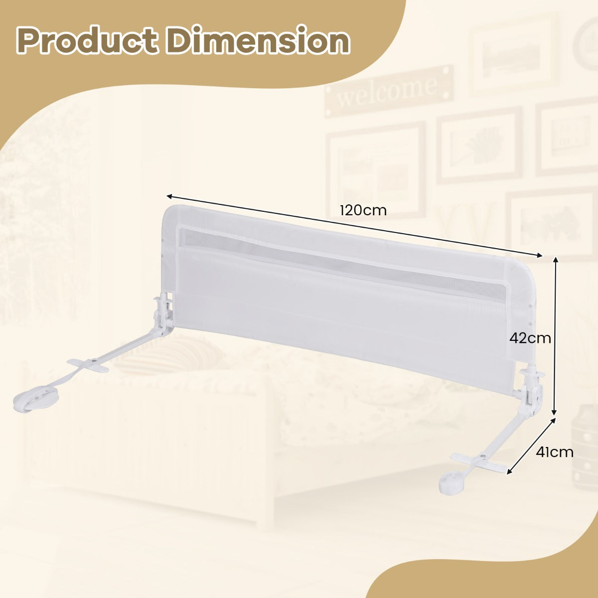 LIVSK Bedhekje - Opvouwbaar - Robuuste Metalen Constructie - Eenvoudige Montage - 120 x 41 x 42 cm - Wit