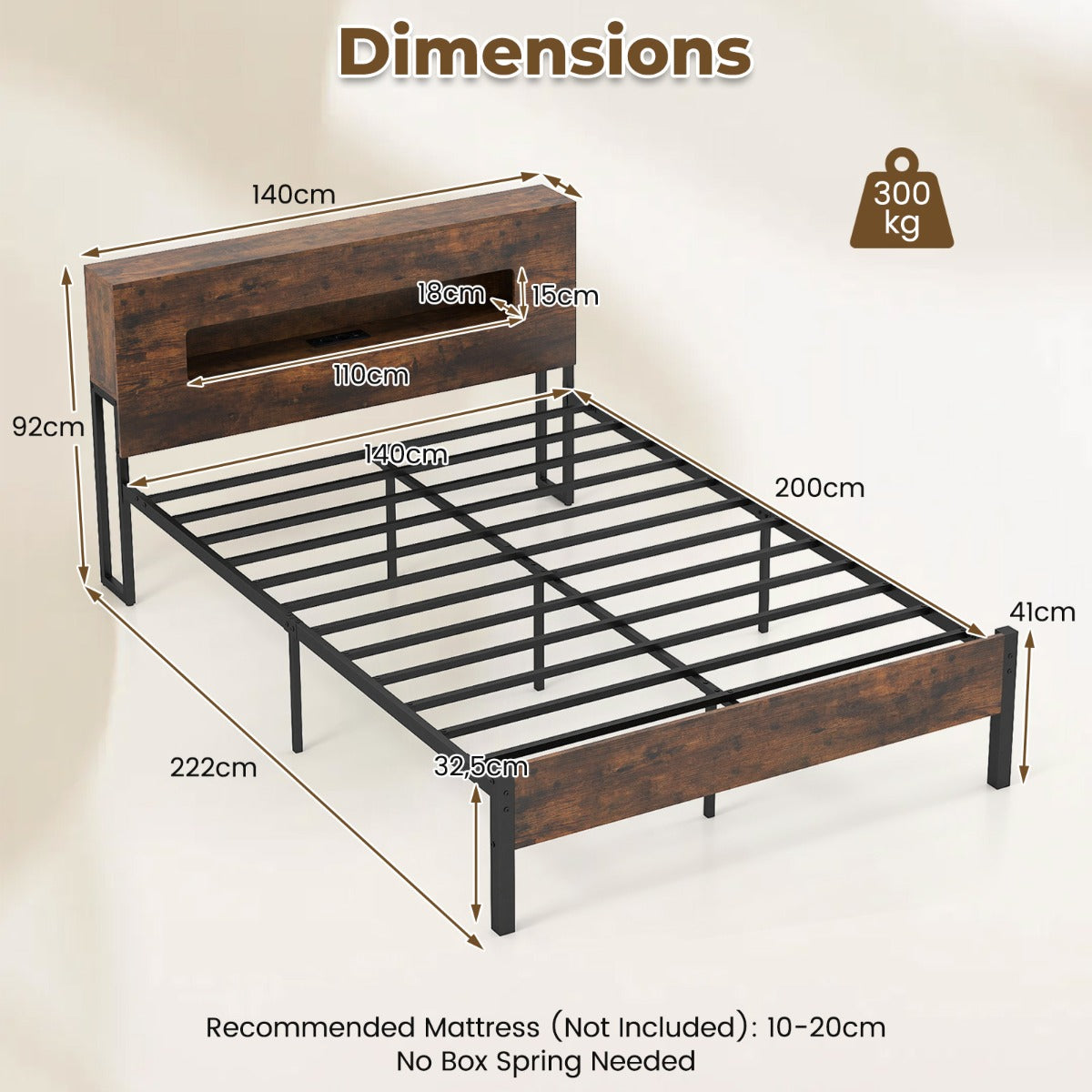 Livsk costway bedframe met ledverlichting platformbed in industriele stijl met opbergbaar hoofdeinde en stopcontacten 1 1