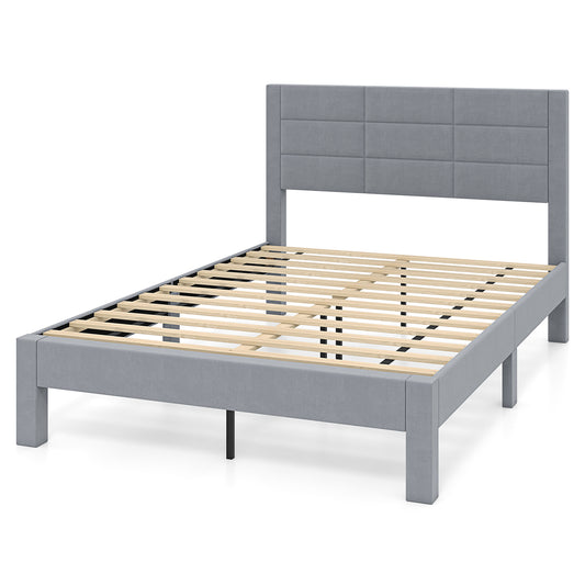 LIVSK Fluwelen Tweepersoonsbed - 200 x 140 cm - Luxe Schuimvulling - Houten Latten - Tot 250 kg - Grijs