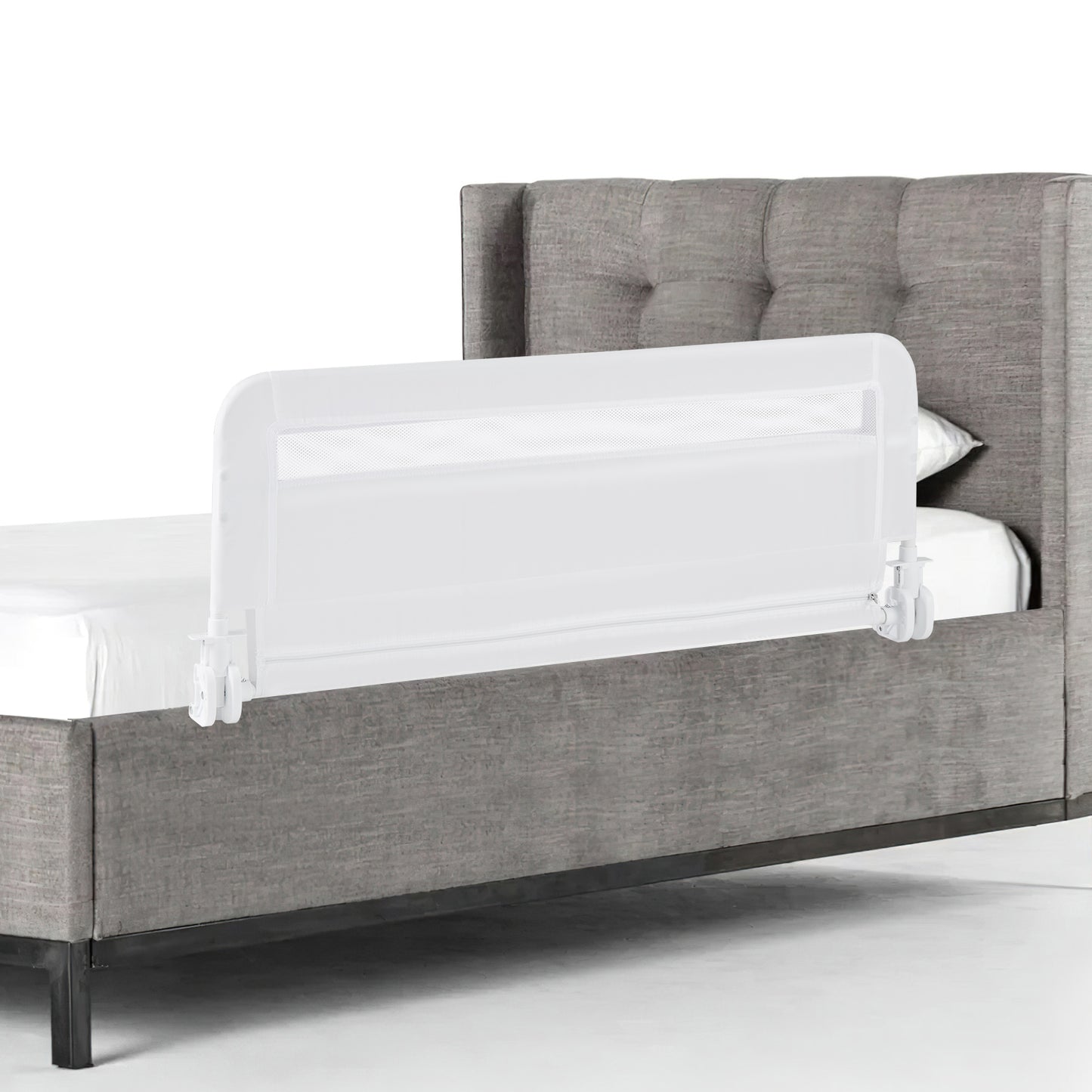 LIVSK Opvouwbaar Bedhekje - Stevig Metalen Frame - Afneembare Wasbare Hoes - Eenvoudig te Monteren - 100 cm - Wit
