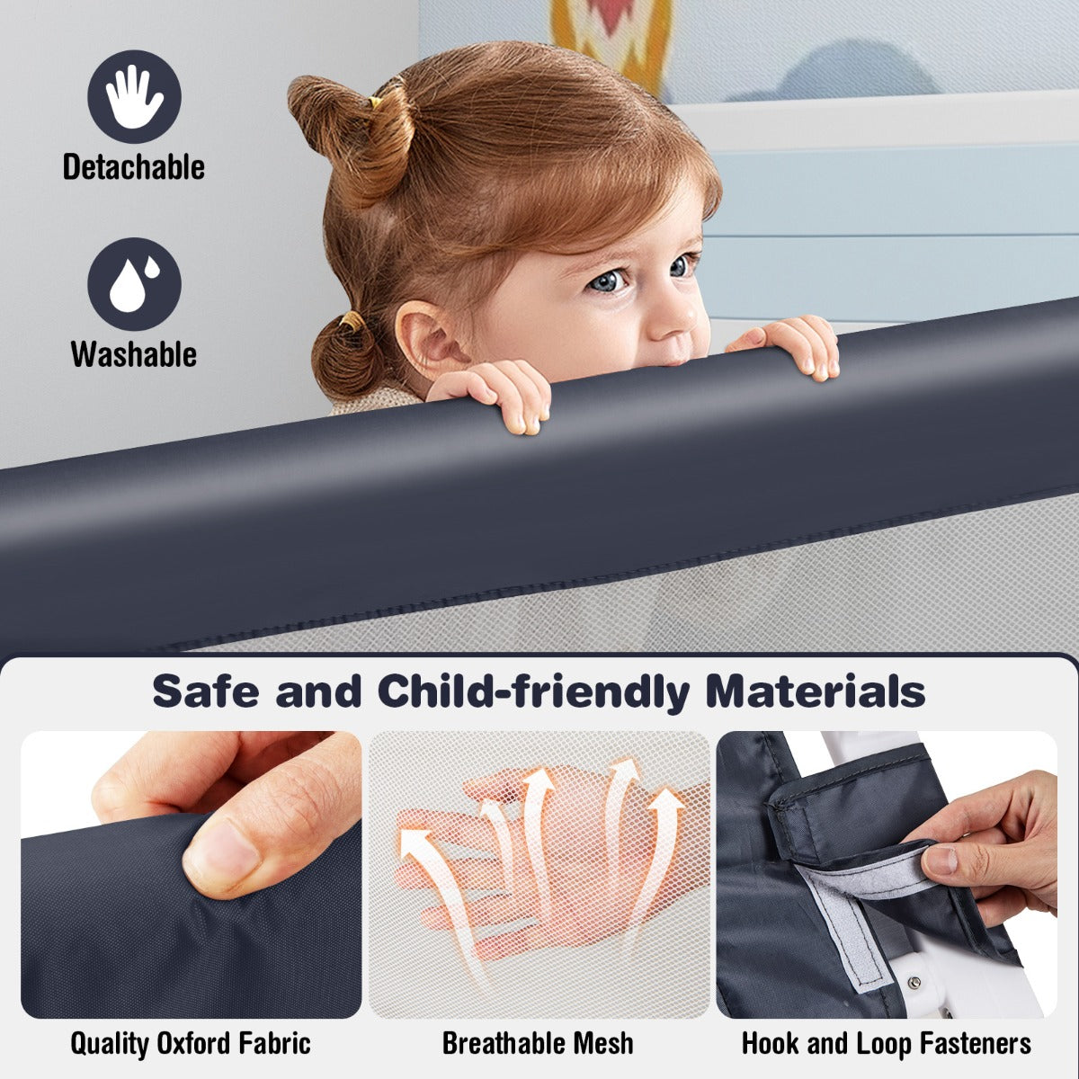 LIVSK Babybedhekje - Zachte Schuimstof - Inklapbaar met Veiligheidsriem - Geschikt voor Meerdere Bedtypes - 105 x 38 x 43 cm -