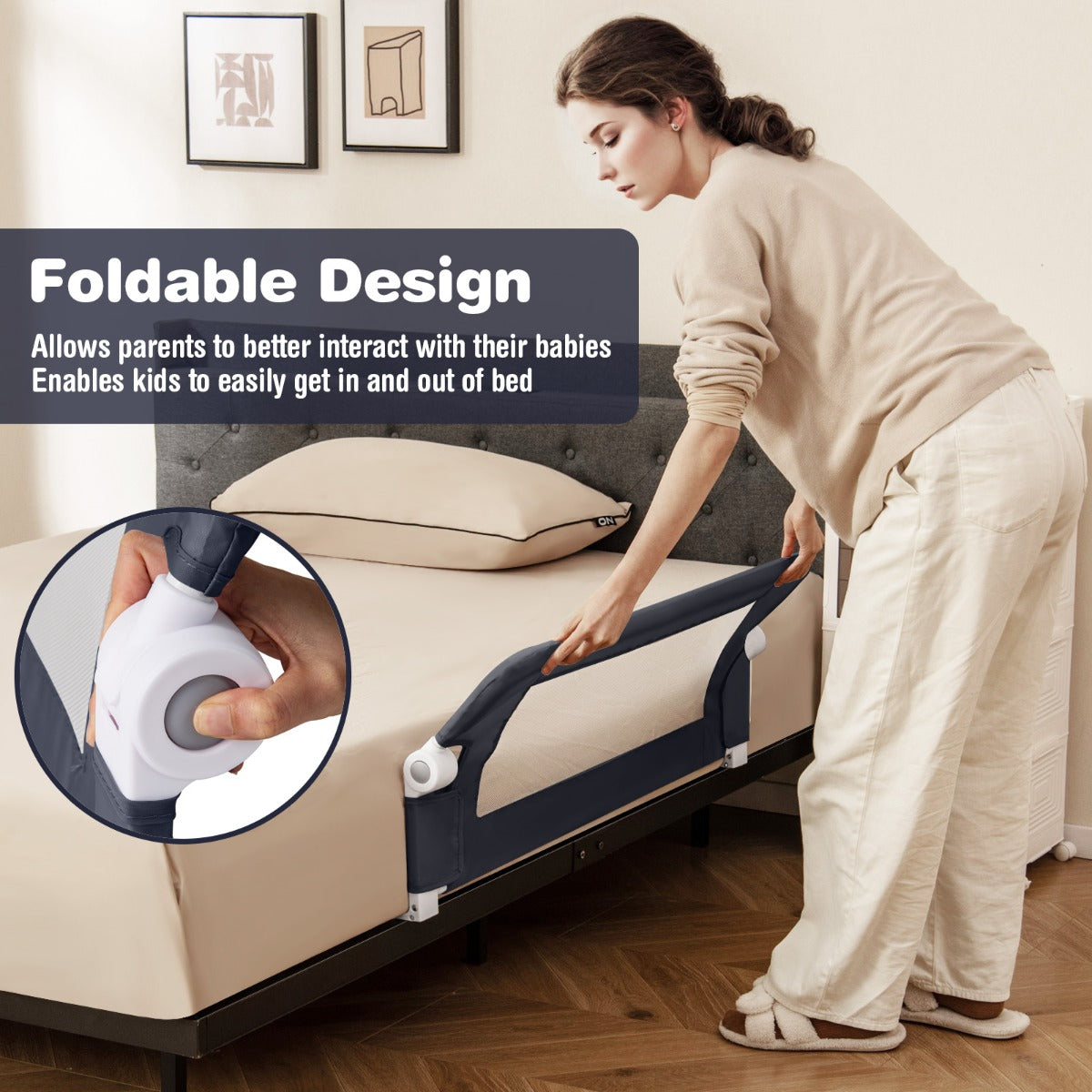 LIVSK Babybedhekje - Zachte Schuimstof - Inklapbaar met Veiligheidsriem - Geschikt voor Meerdere Bedtypes - 105 x 38 x 43 cm -