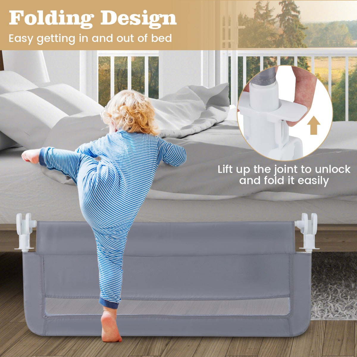 LIVSK Opvouwbaar Bedhekje - Eenvoudig te Installeren - Veilig met Schokabsorberende Hoezen - Voor Diverse Bedframes - 100 x 41 x