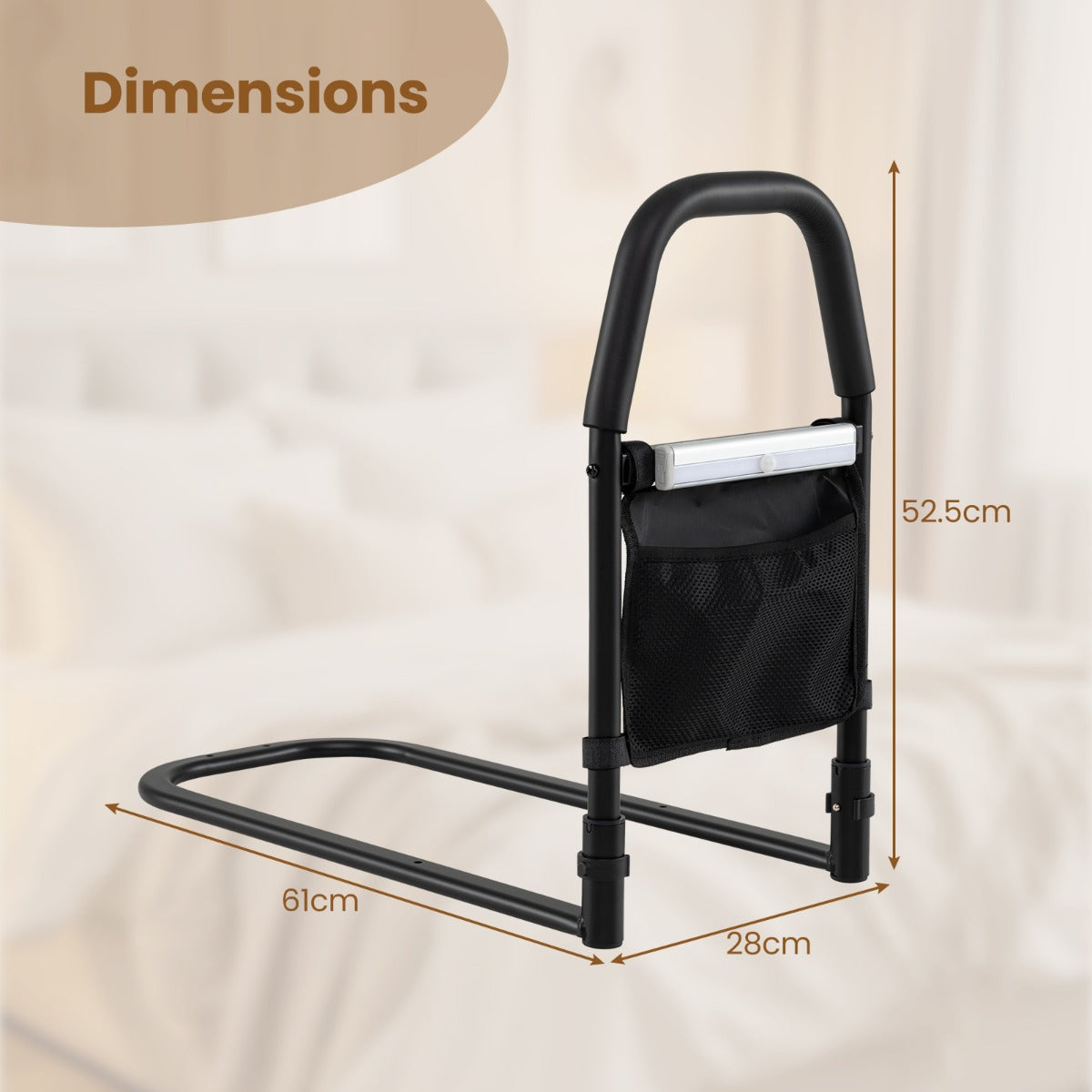 Livsk costway bedhekken veiligheidsgreep voor hulp bij het bed met bewegingssensorlampje en opbergvak 1 1