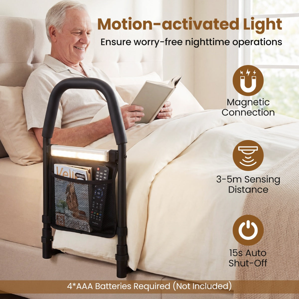 Livsk costway bedhekken veiligheidsgreep voor hulp bij het bed met bewegingssensorlampje en opbergvak 2