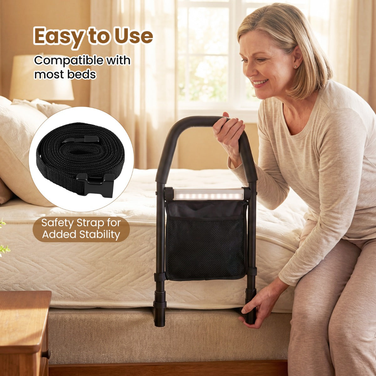 Livsk costway bedhekken veiligheidsgreep voor hulp bij het bed met bewegingssensorlampje en opbergvak 6