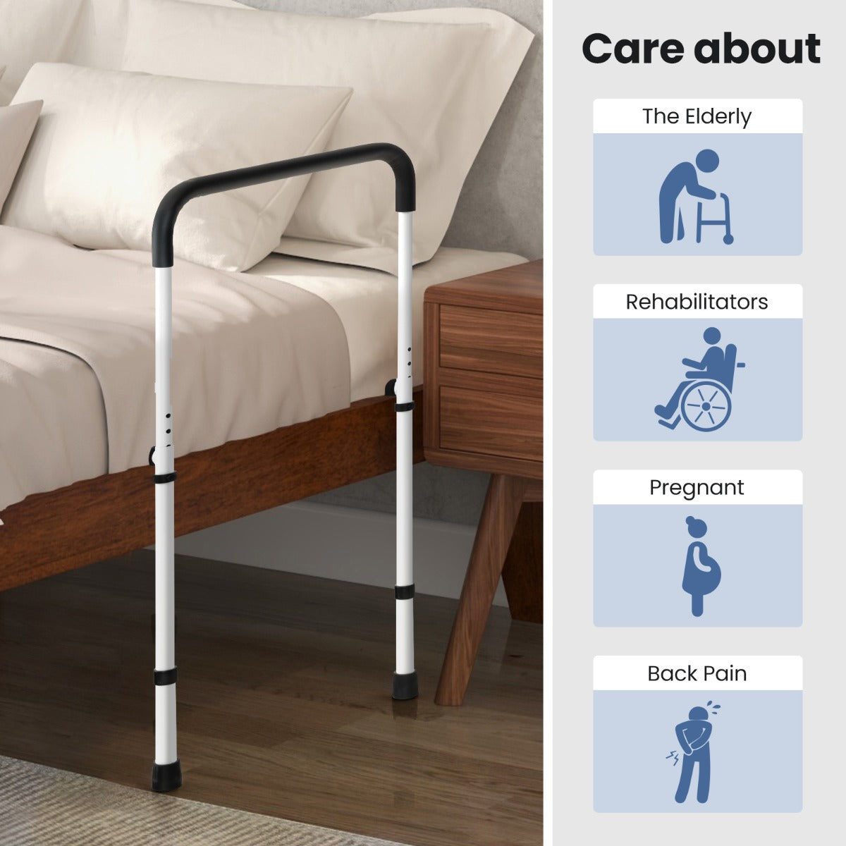 LIVSK Bedhulpleuning - Veilige Ondersteuning tot 160 kg - Verstelbaar voor Diverse Bedmaten - Antislip Grip - Wit