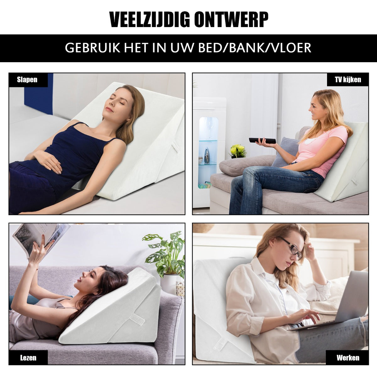 LIVSK 7-in-1 Verstelbaar Traagschuim Bedwig Kussen - Ergonomisch Ontwerp - Wasbare Hoes - Draagbaar - Wit