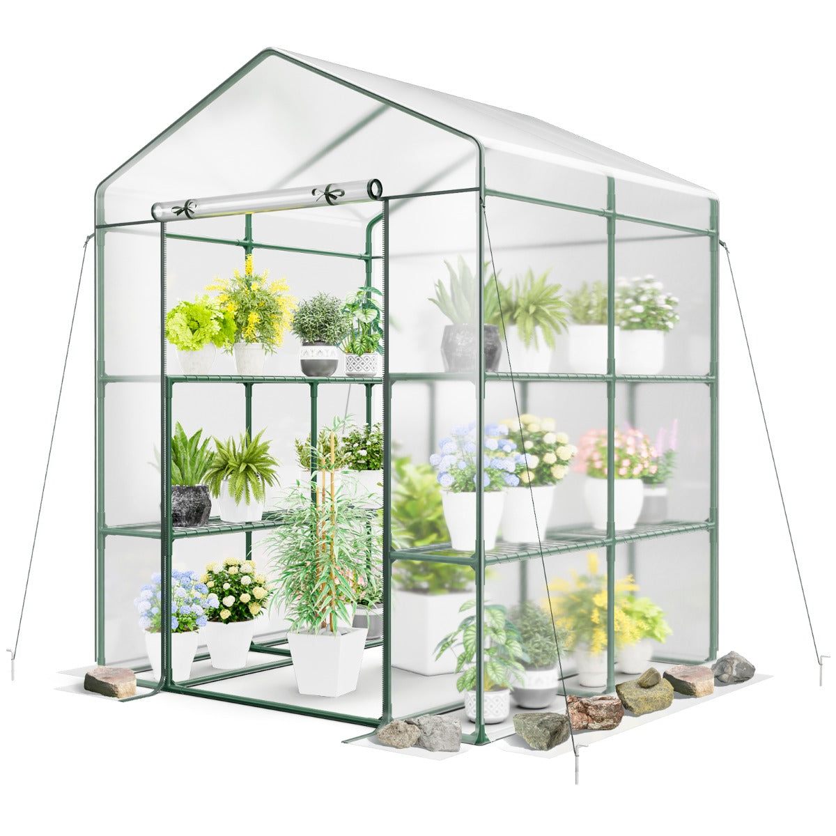 LIVSK Mini-wandelkas - 8 Metalen Gaasplanken - Oprolbare Deur - UV-bestendig en Waterdicht - 139 x 144 x 195 cm - Transparant