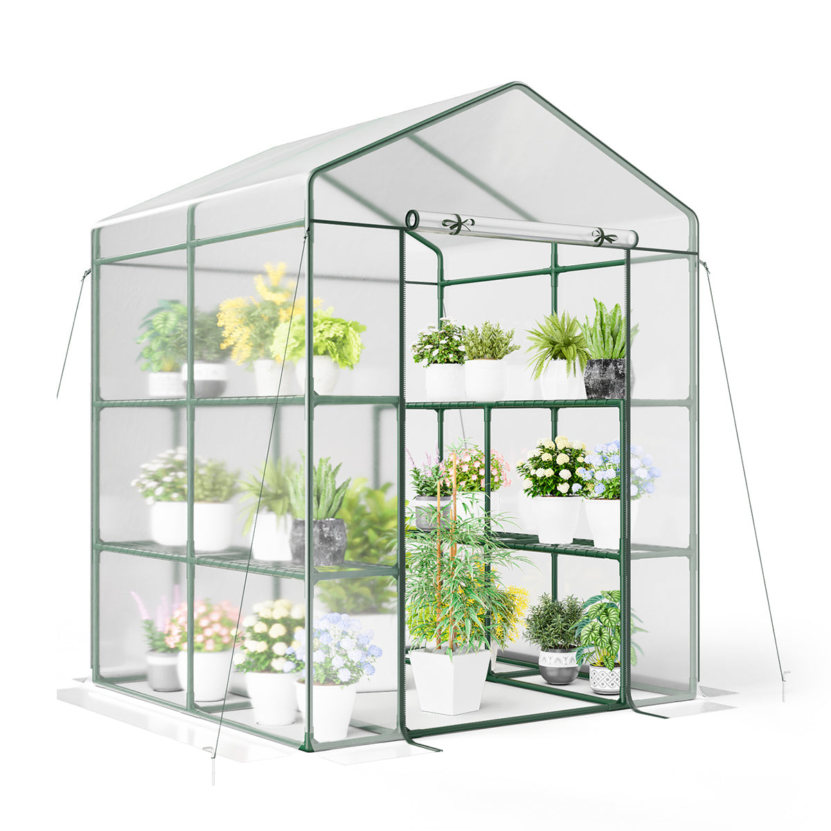 LIVSK Mini-wandelkas - 8 Metalen Gaasplanken - Oprolbare Deur - UV-bestendig en Waterdicht - 139 x 144 x 195 cm - Transparant