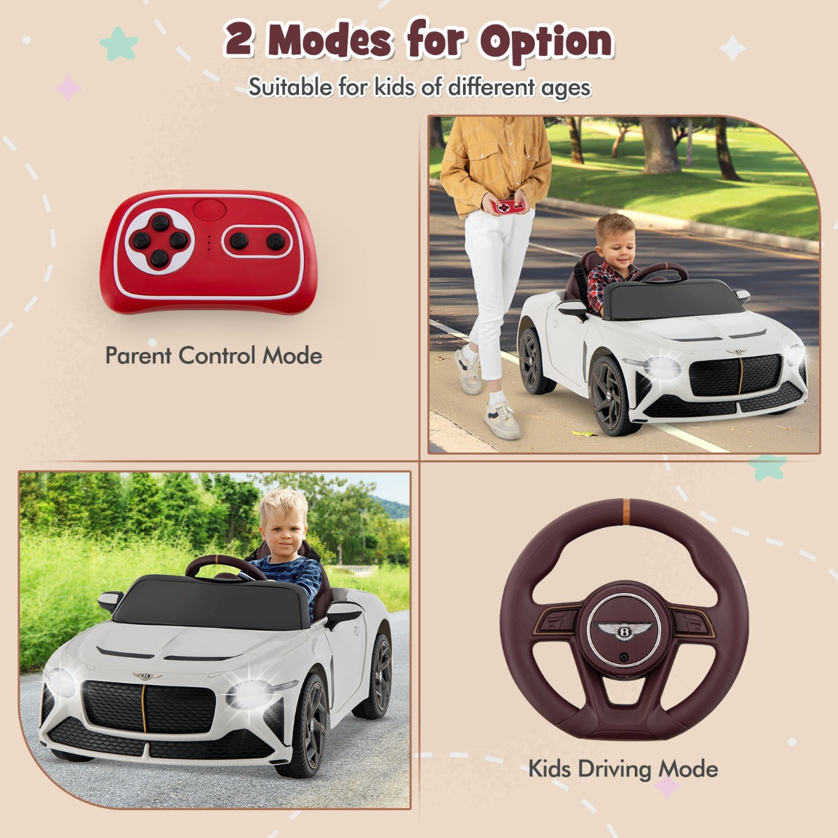 LIVSK Bentley Bacalar Elektrische Kinderauto - 2 Motoren - Afstandsbediening - Veersysteem - LED-verlichting - Zwart