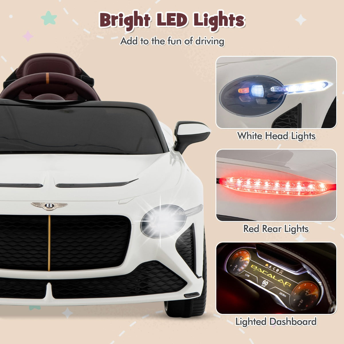 LIVSK Bentley Bacalar Elektrische Kinderauto - 2 Motoren - Afstandsbediening - Veersysteem - LED-verlichting - Zwart