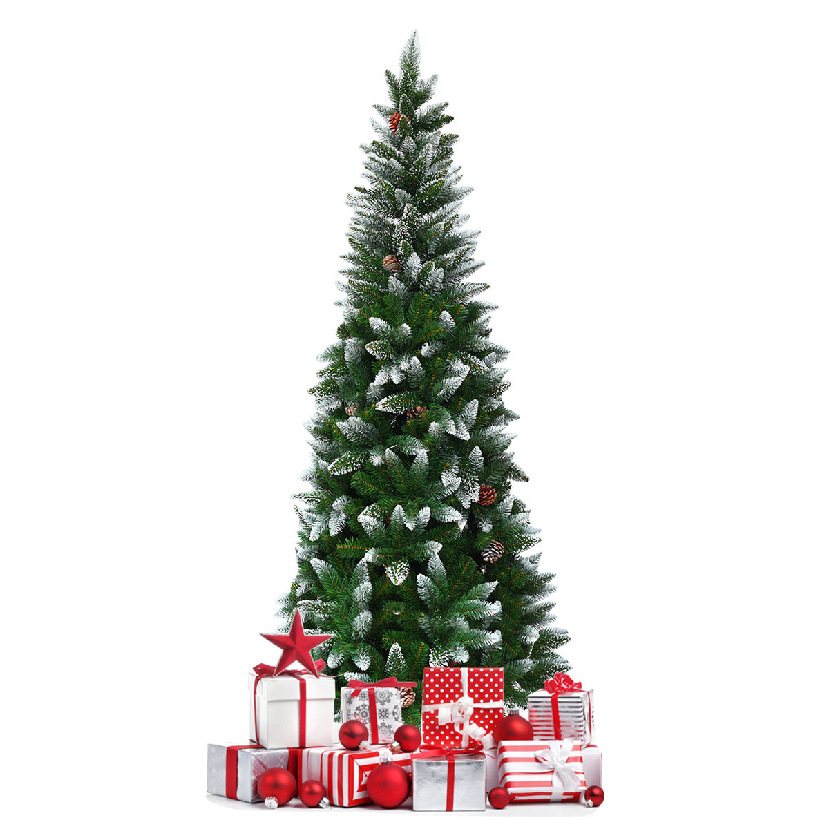 LIVSK Kerstboom met 630 Takpunten - Realistische PVC-Takken - Slank Potloodontwerp - Metalen Standaard - 65 x 180 cm - Groen