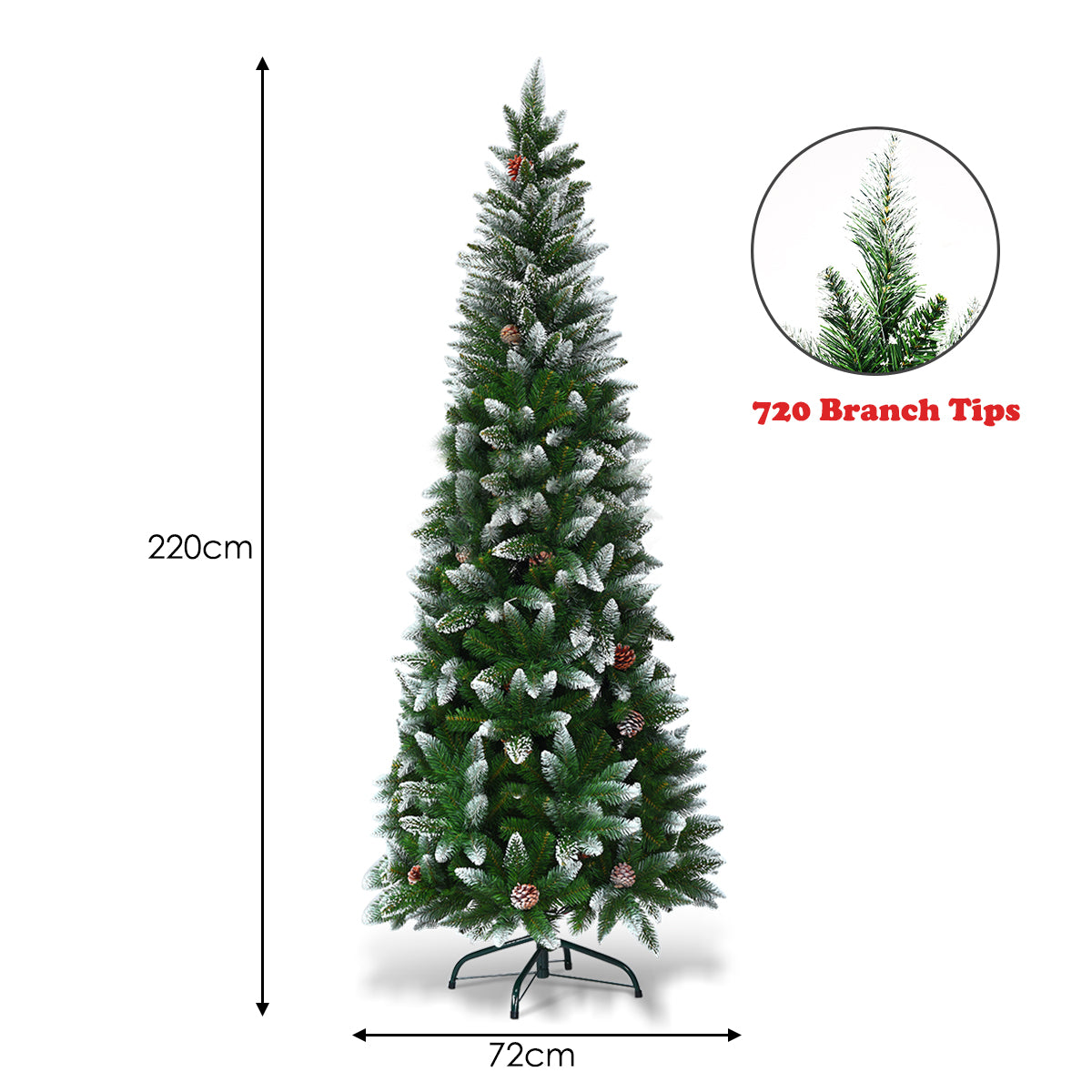 LIVSK Kerstboom met 630 Takpunten - Slank Potloodontwerp - Metalen Standaard - Eenvoudig te Monteren - 72 x 220 cm - Groen