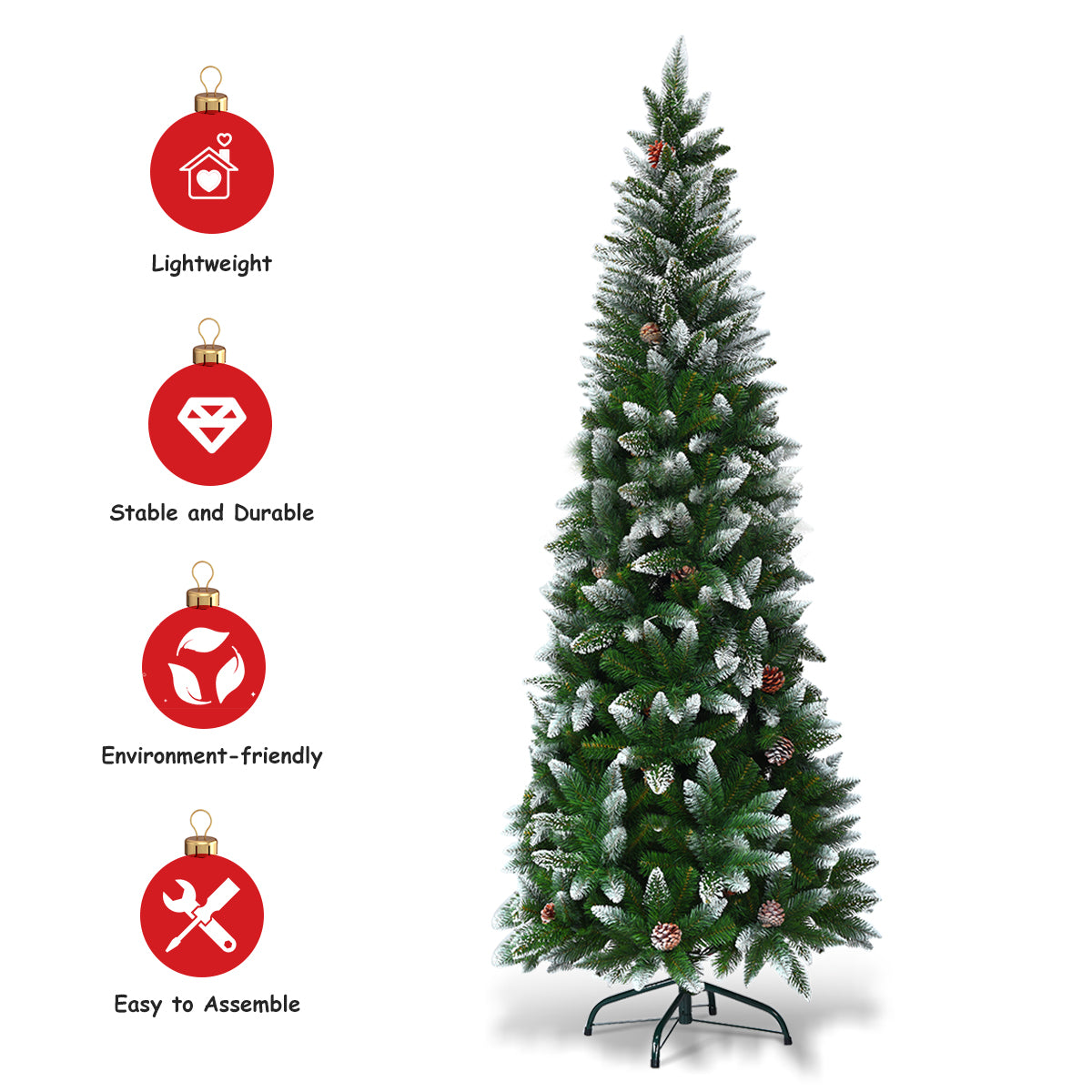 LIVSK Kerstboom met 630 Takpunten - Slank Potloodontwerp - Metalen Standaard - Eenvoudig te Monteren - 72 x 220 cm - Groen