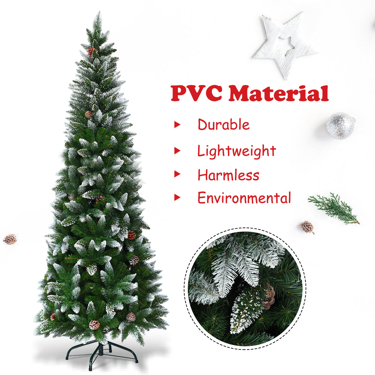 LIVSK Kerstboom met 630 Takpunten - Slank Potloodontwerp - Metalen Standaard - Eenvoudig te Monteren - 72 x 220 cm - Groen