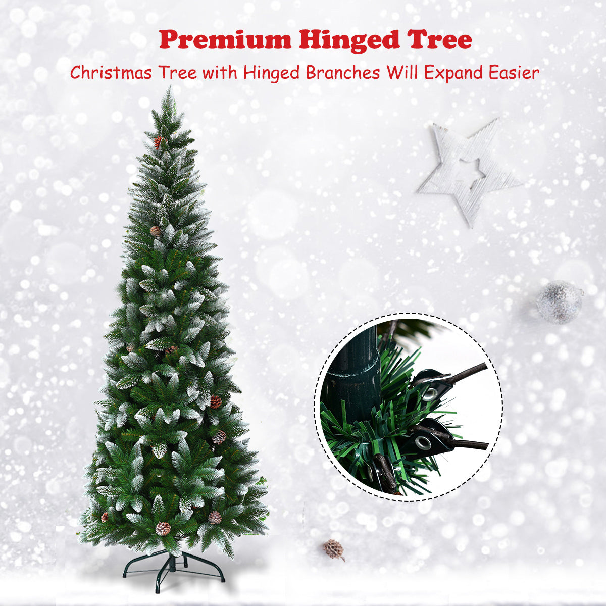 LIVSK Kerstboom met 630 Takpunten - Slank Potloodontwerp - Metalen Standaard - Eenvoudig te Monteren - 72 x 220 cm - Groen