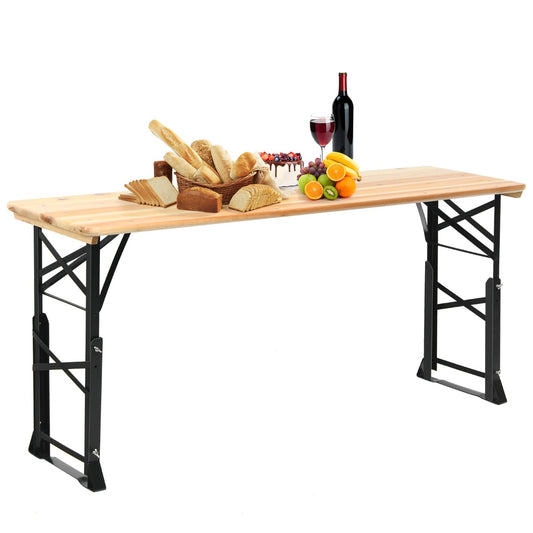LIVSK Verstelbare Picknicktafel - Inklapbaar met Parasolgat - Duurzaam Hout en Metaal - Tot 50 kg - 168,5 x 50 x 75-105 cm -