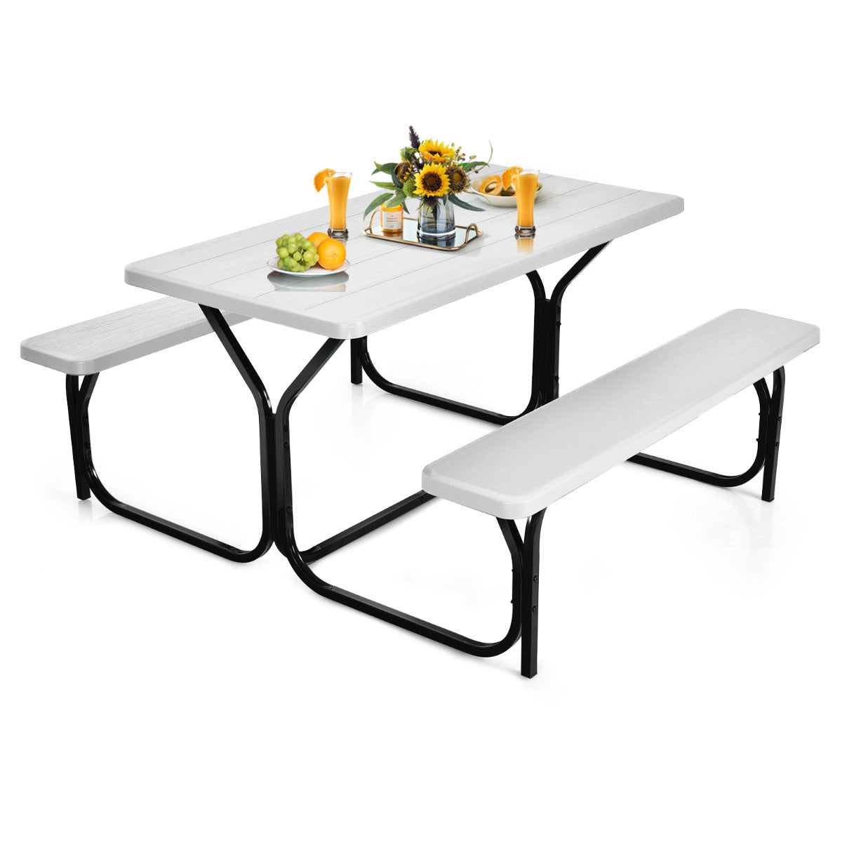 LIVSK Picknicktafelset - Weerbestendig HDPE - Ruim voor 4-6 Personen - Stabiel Metalen Frame - 137 x 150 x 72 cm - Wit