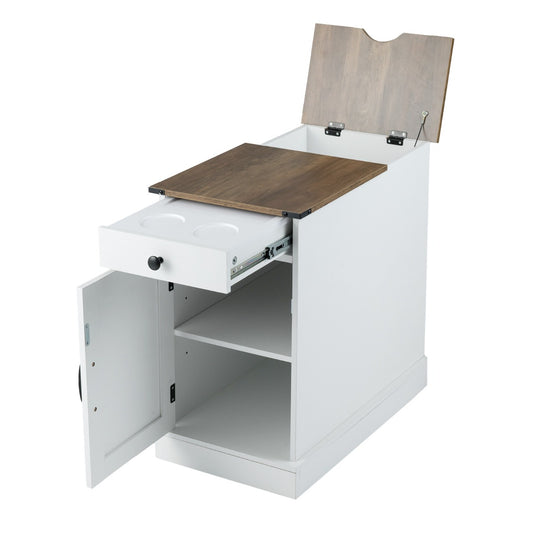 Livsk costway bijzettafel dressoir met oplaadstation nachtkastje met neerklapbaar tafelblad wit