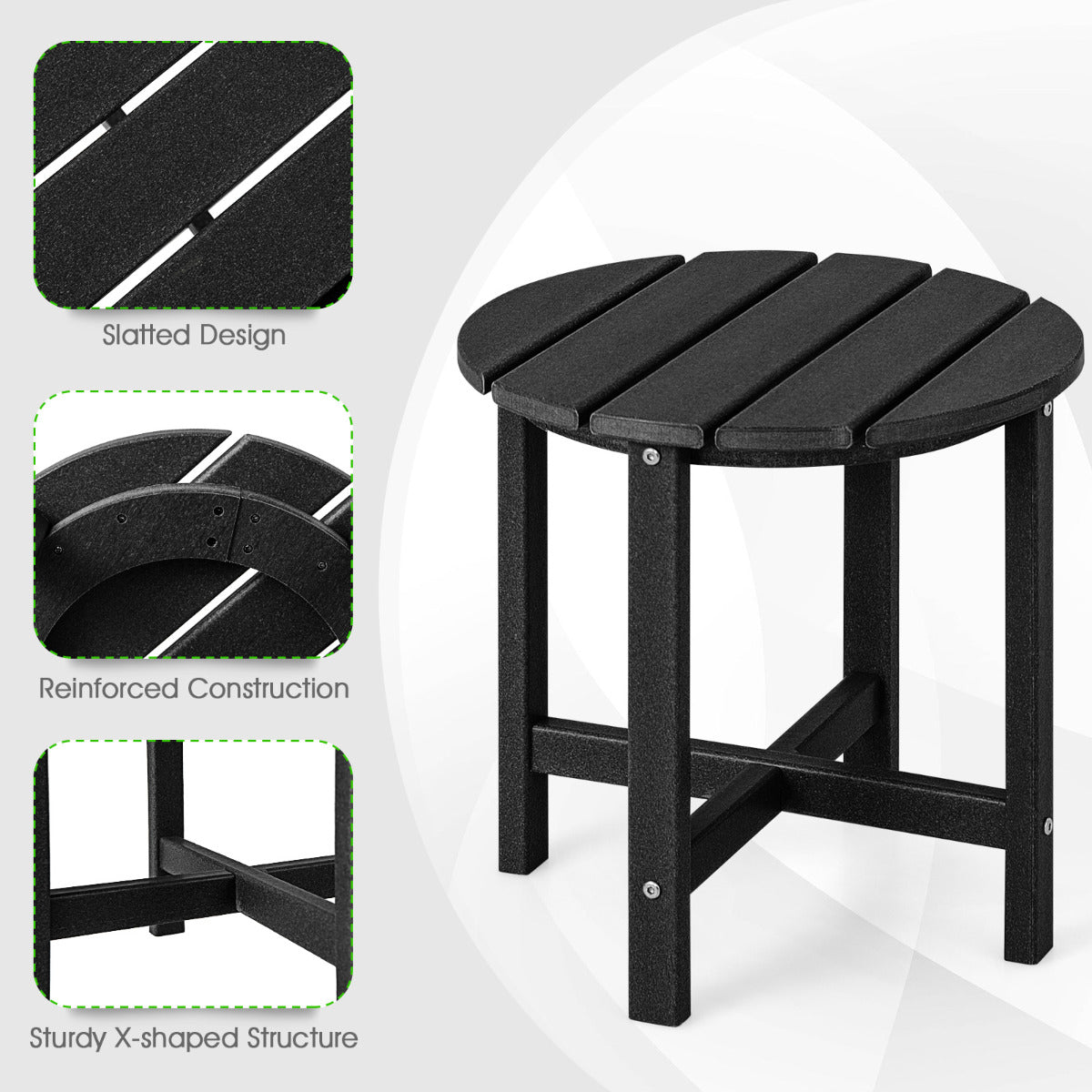 LIVSK Weerbestendige Bijzettafel - Ronde HDPE Tafel - Ondersteunt 100 kg - Onderhoudsvriendelijk - 46 x 46 x 46 cm - Zwart