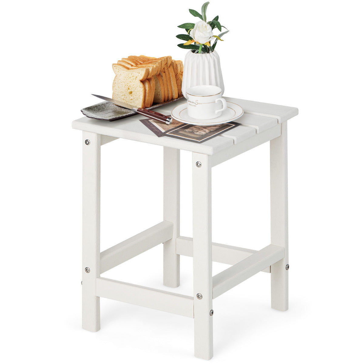 LIVSK Weerbestendige Bijzettafel - HDPE-materiaal - Onderhoudsvriendelijk - Draagvermogen 100 kg - 35,5 x 35,5 x 46,5 cm - Wit