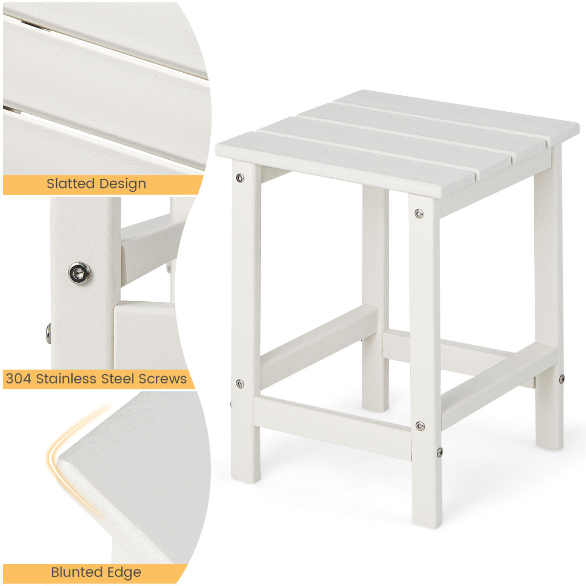 LIVSK Weerbestendige Bijzettafel - HDPE-materiaal - Onderhoudsvriendelijk - Draagvermogen 100 kg - 35,5 x 35,5 x 46,5 cm - Wit