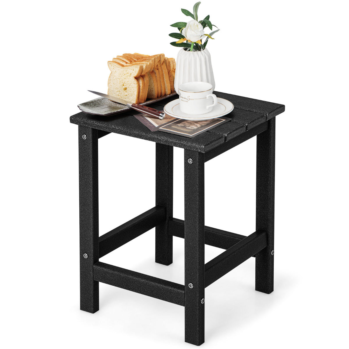 LIVSK Weerbestendige Kunststof Bijzettafel - Duurzaam HDPE - Praktisch Lattendesign - 100 kg Draagvermogen - 35,5 x 35,5 x 46,5