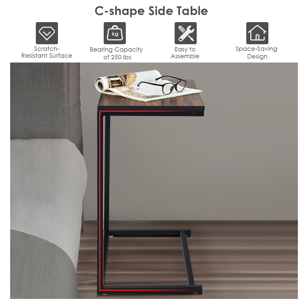 LIVSK Laptoptafel - MDF Tafelblad - Stabiel Metaal - Vloerbescherming - Veelzijdig Gebruik - 55 x 35 x 65 cm - Bruin
