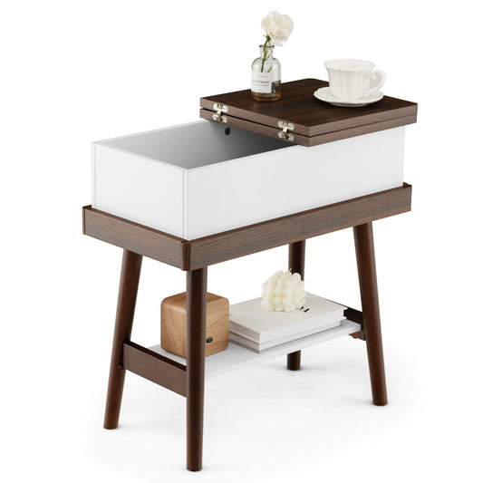 LIVSK Klaptafel met Opbergruimte - Inklapbaar Tafelblad - Rubberhout - Minimalistisch Design - Compact 60 x 30 x 60 cm -