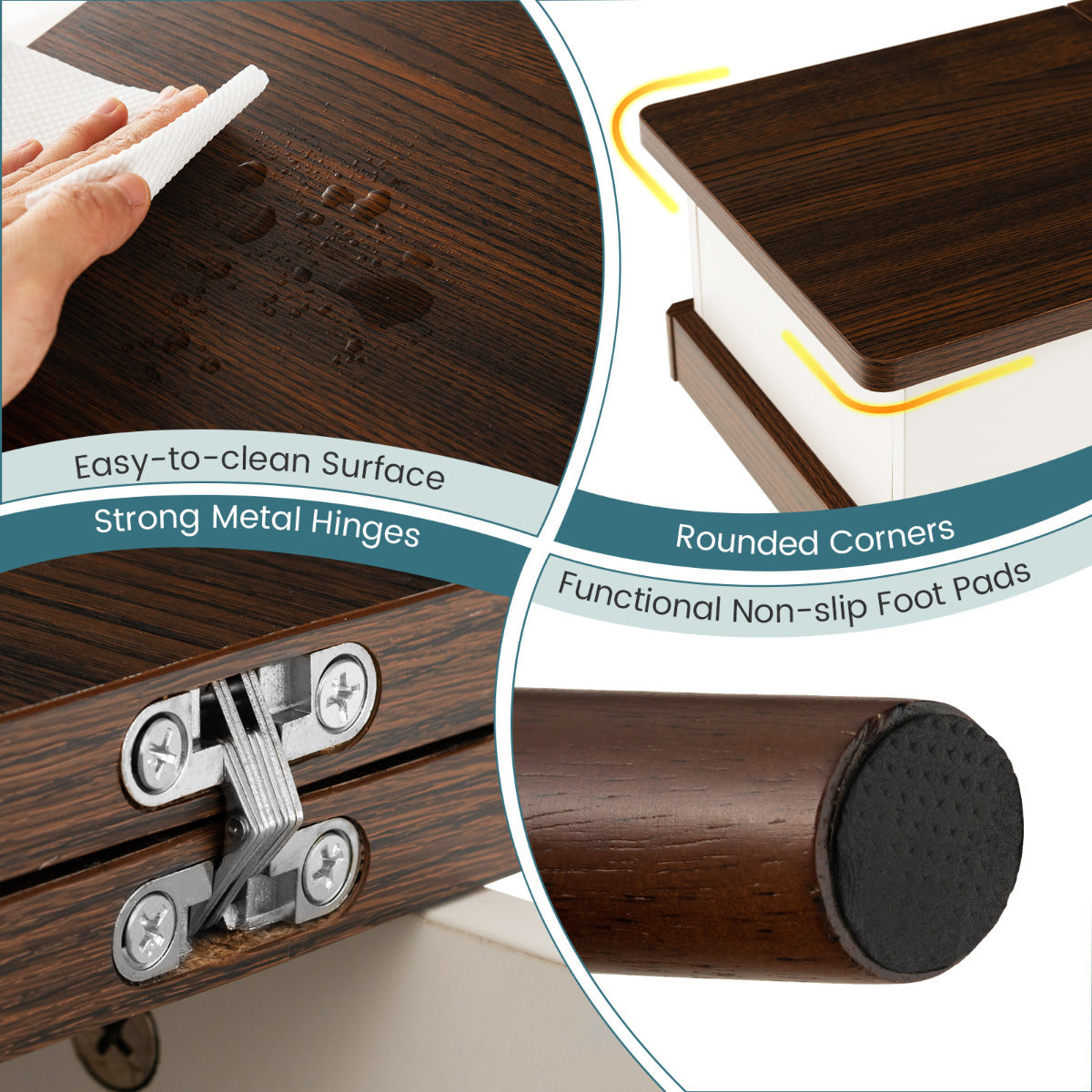 LIVSK Klaptafel met Opbergruimte - Inklapbaar Tafelblad - Rubberhout - Minimalistisch Design - Compact 60 x 30 x 60 cm -
