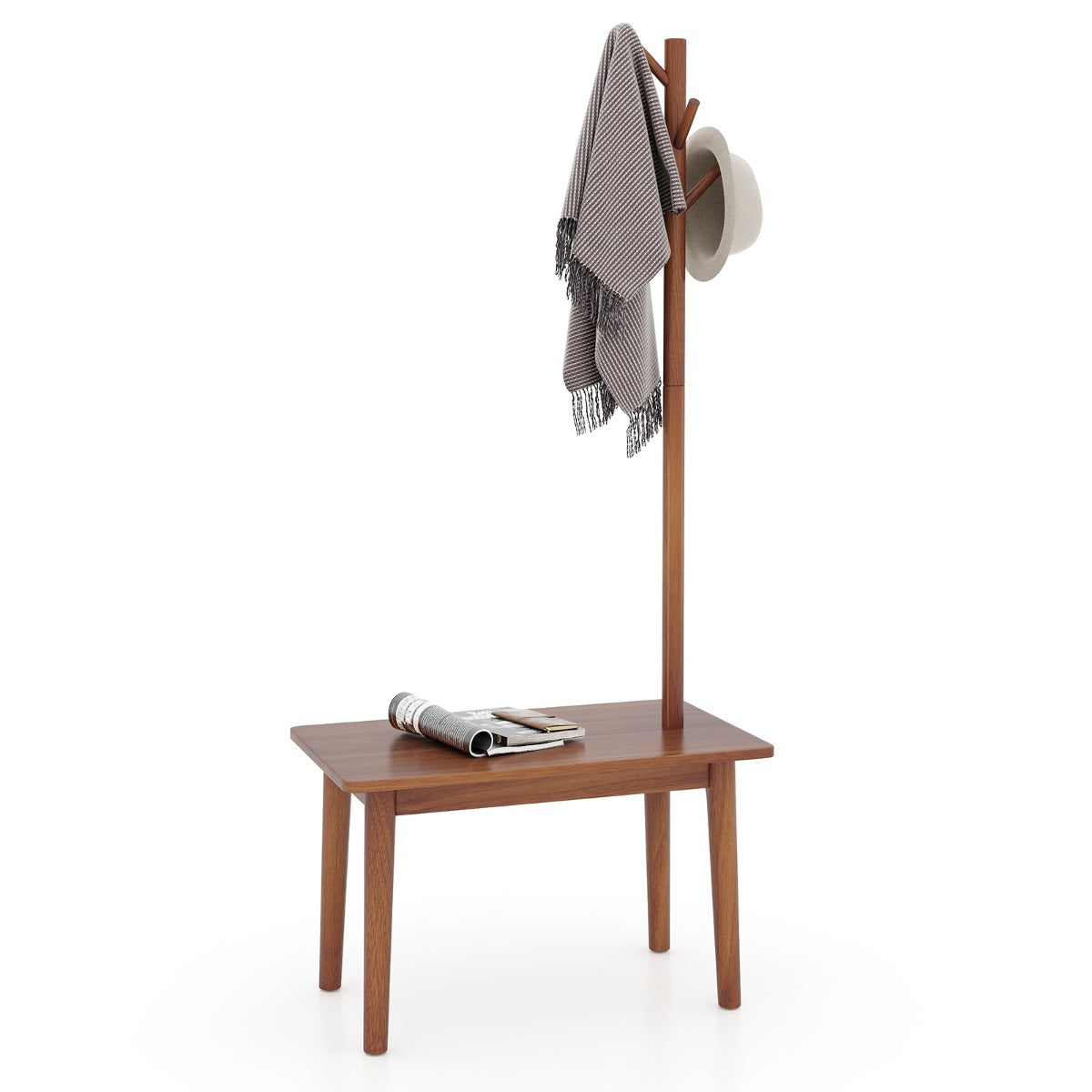 LIVSK Kapstok met Schoenenbank - 3-in-1 Multifunctioneel - Massief Hout - Ruimtebesparend - Draagvermogen 150 kg - Bruin