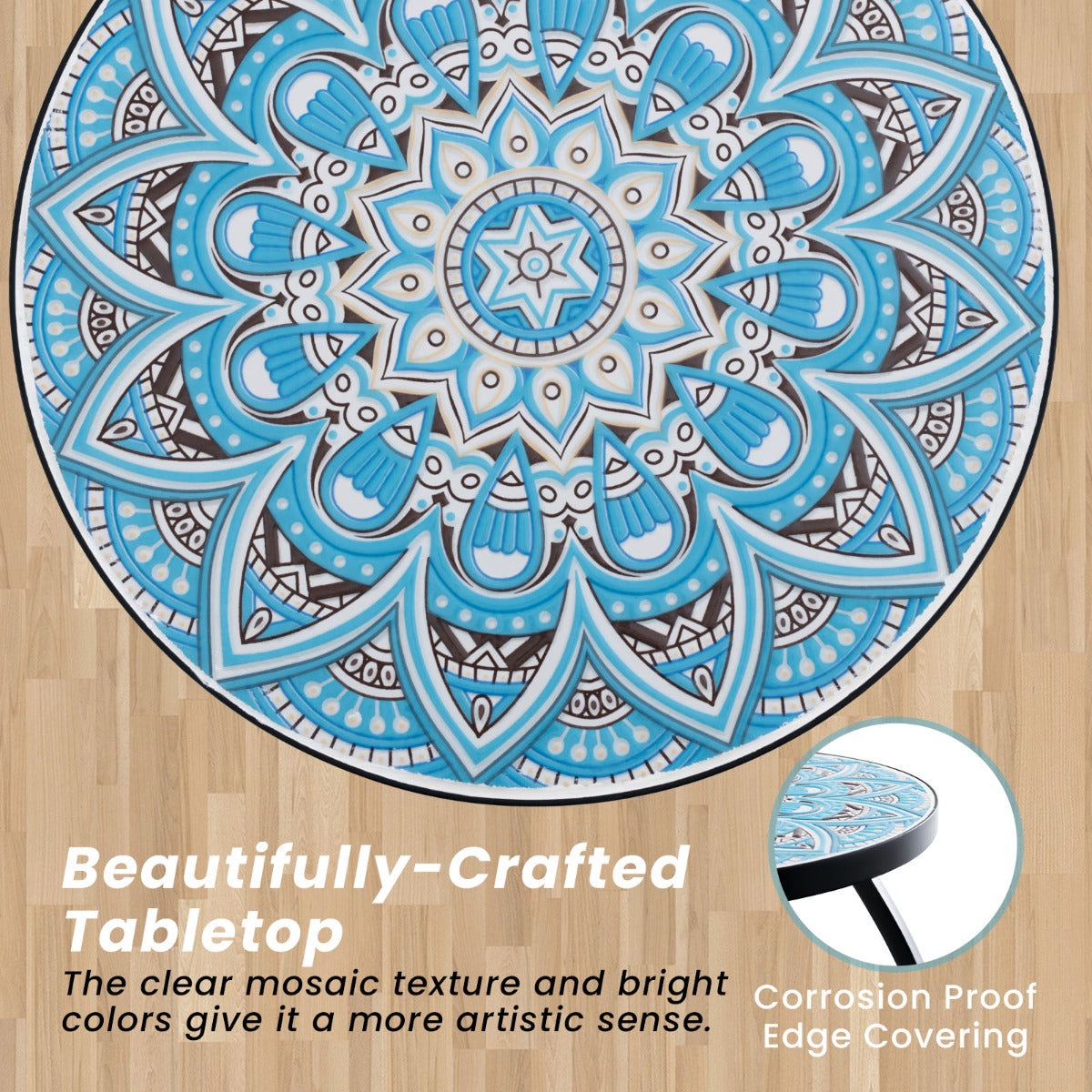 LIVSK Mozaïek Bijzettafel - Stijlvol Ontwerp met Metaal Frame - Multifunctioneel - 35 x 55 cm - Blauw en Zwart