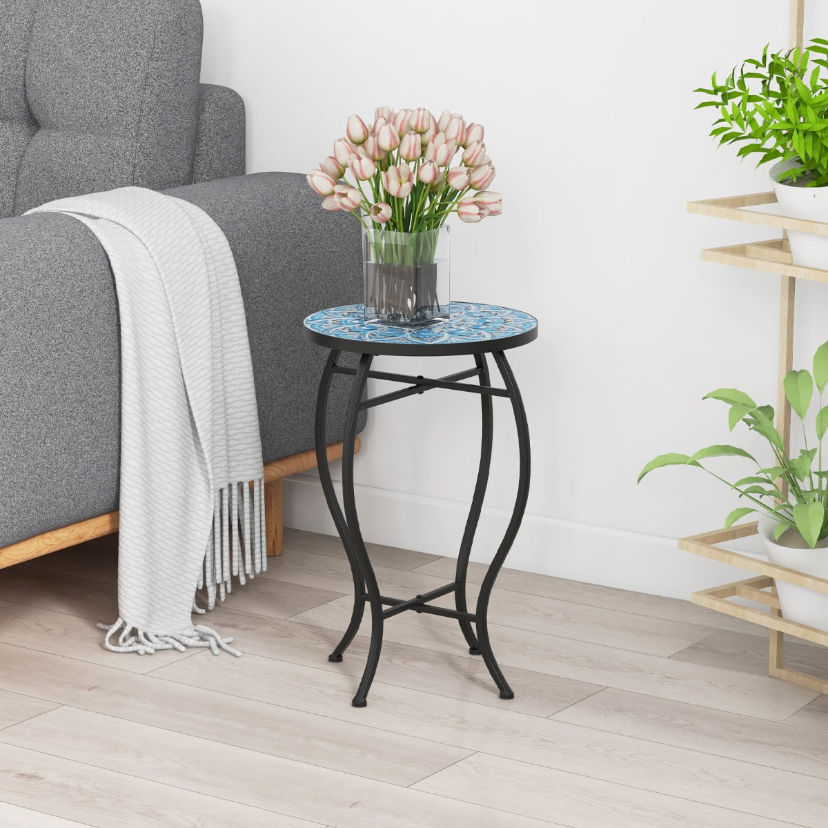 LIVSK Mozaïek Bijzettafel - Stijlvol Ontwerp met Metaal Frame - Multifunctioneel - 35 x 55 cm - Blauw en Zwart