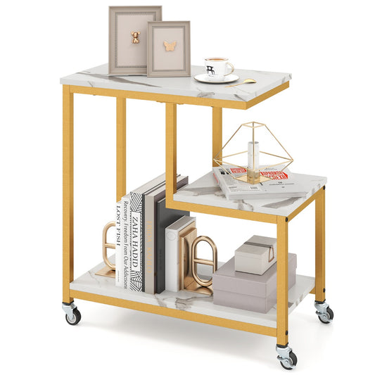 LIVSK G-vormige Bijzettafel met Wieltjes - 3 Niveaus - Stevig Metalen Frame - Tot 50 kg - Ondersteunt Multifunctioneel Gebruik -