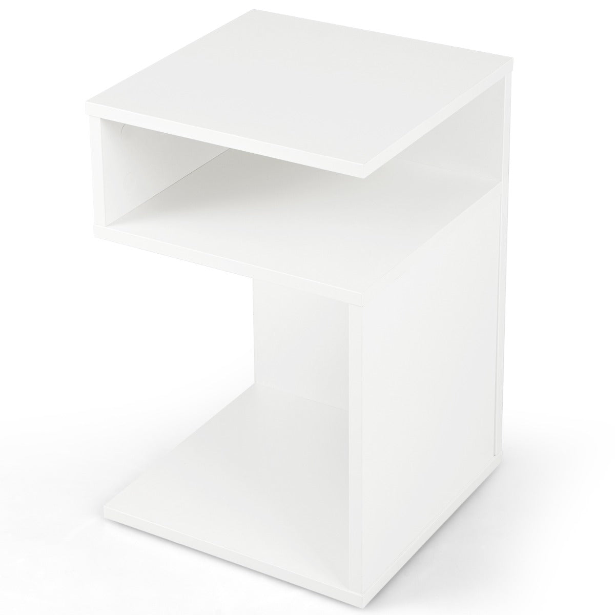 LIVSK Bijzettafel met 2 Open Vakken - Elegant 'S'-vormontwerp - Antislippads - Eenvoudig te Monteren - 33 x 33 x 50 cm - Wit
