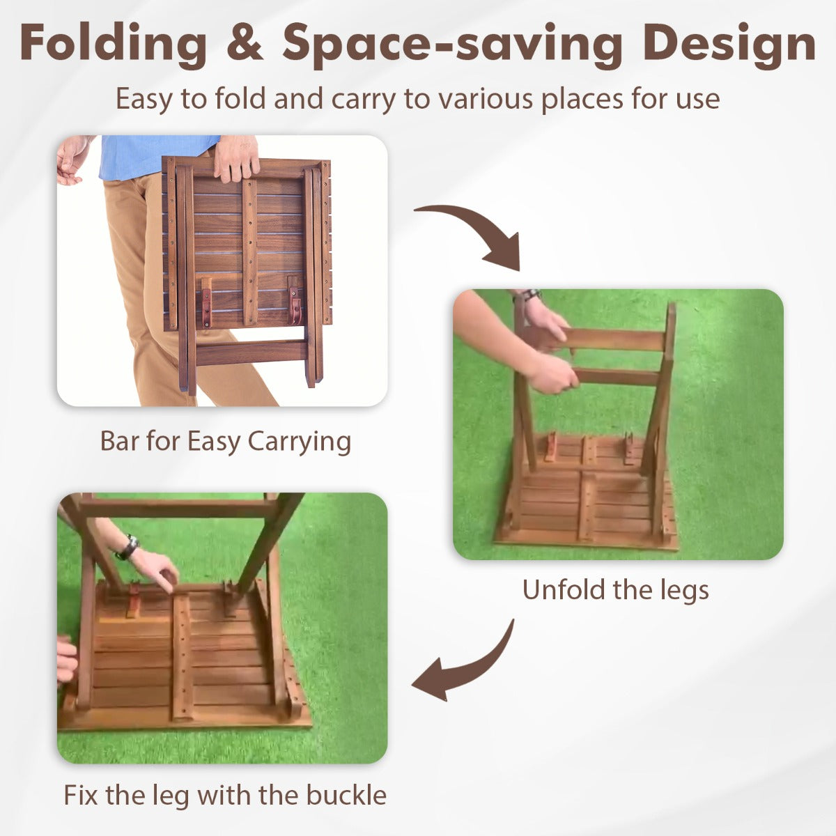LIVSK Opvouwbare Bijzettafel van Acaciahout - Duurzaam & Ruimtebesparend - Voor Binnen en Buiten - 46 x 46 x 45 cm - Bruin