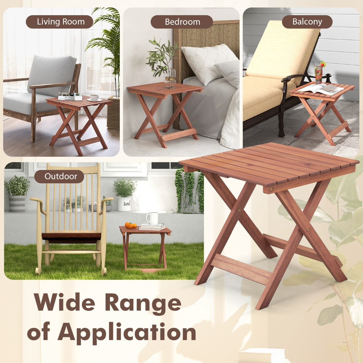 LIVSK Opvouwbare Bijzettafel van Acaciahout - Duurzaam & Ruimtebesparend - Voor Binnen en Buiten - 46 x 46 x 45 cm - Bruin