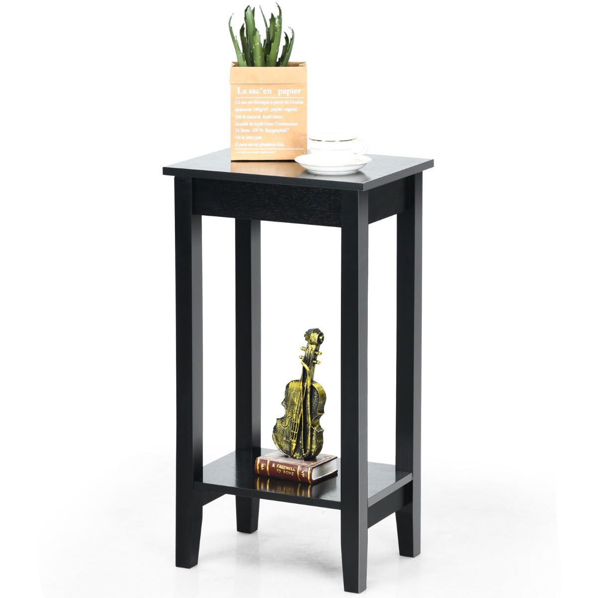 LIVSK Bijzettafel - 2-Laags Houten Ontwerp - Stevige Constructie - Ruimtebesparend - Multifunctioneel - 40 x 30 x 73,5 cm - Zwart