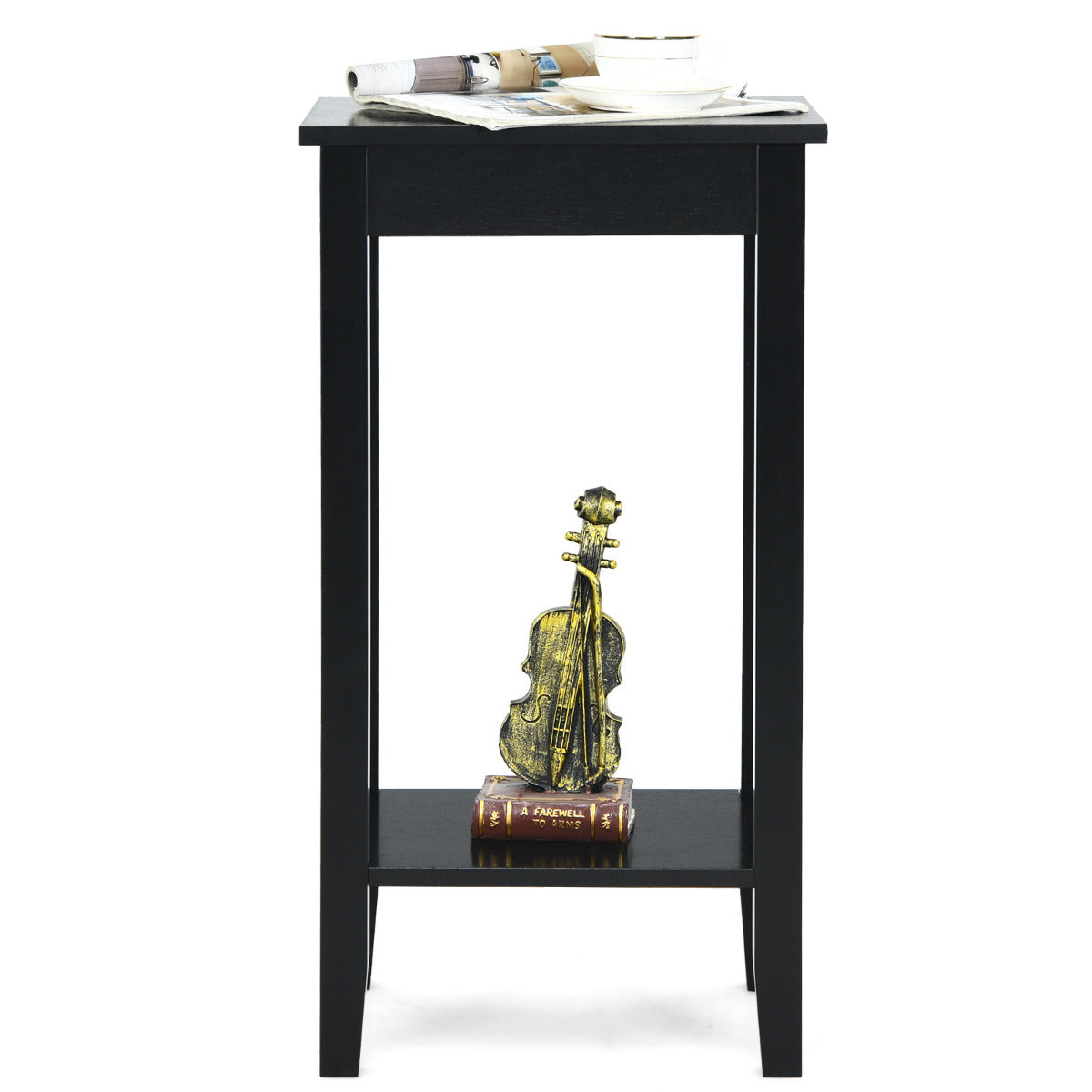 LIVSK Bijzettafel - 2-Laags Houten Ontwerp - Stevige Constructie - Ruimtebesparend - Multifunctioneel - 40 x 30 x 73,5 cm - Zwart