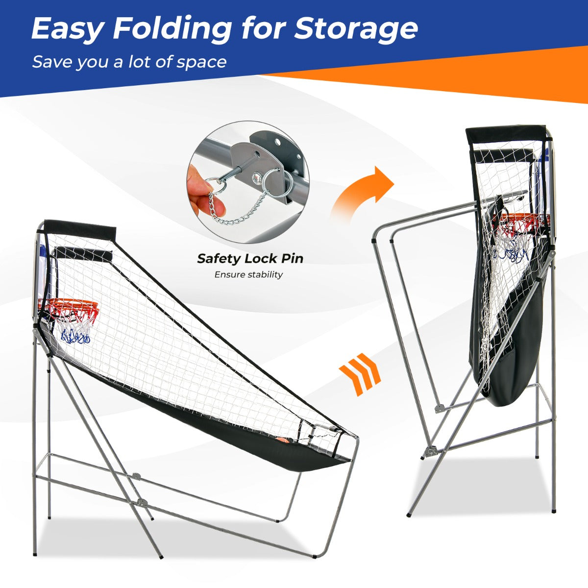 LIVSK Dubbele Elektronische Basketbal Schietmachine - 8 Spelopties - Inclusief 2 Ringen en 4 Basketballen - Duurzaam - 203 x 110