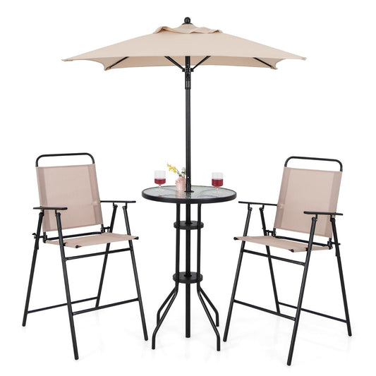 LIVSK Terrasmeubelset met Parasol - Inklapbare Barkrukken - Ergonomisch Ontwerp - Weerbestendig - Beige en Zwart